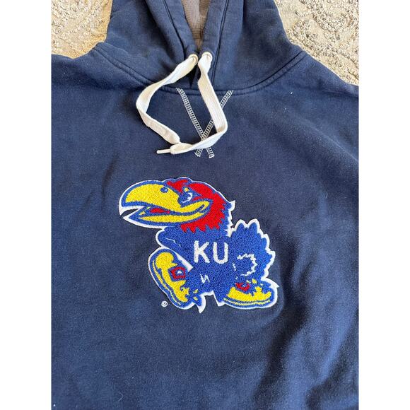 Majestic Men's KU Jayhawks Chenille Patch Logo Hoodie Sz. Medium - Picture 3 of 11